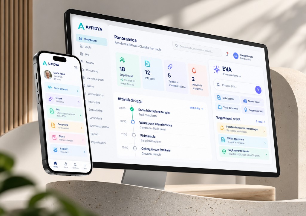 Anteprima della dashboard Affidya con EVA