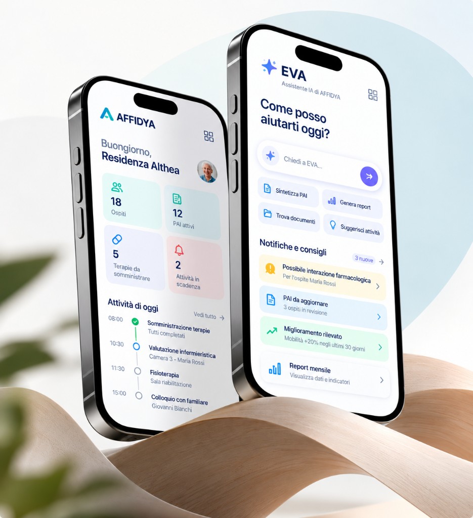 Anteprima di Affidya e di EVA su smartphone